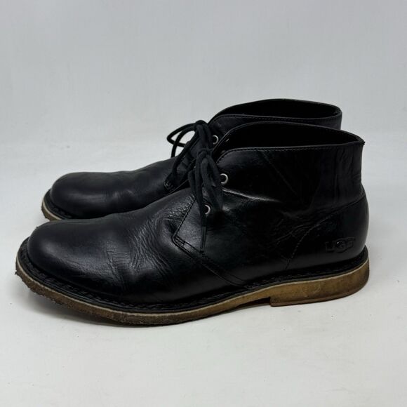 UGG Leighton Chukka Boots Mens 10.5 Black Leather Ankle Classic Crepe Soles main image 16